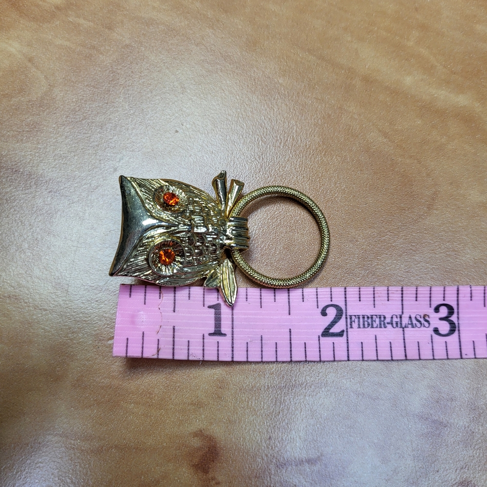 Gold Color Owl Ring with Orange Accents - Picture 2 of 5
